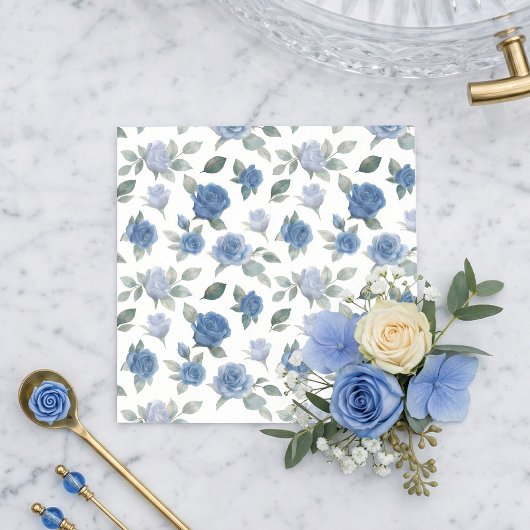 Elegant French Blue Rose Watercolor Pattern スタンダードカクテルナプキン