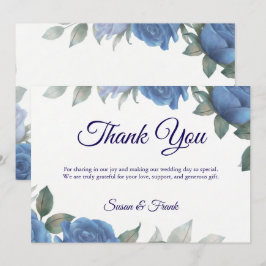 Elegant French Blue Rose Watercolor Wedding  サンキューカード