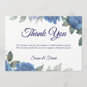 Elegant French Blue Rose Watercolor Wedding  サンキューカード (正面)