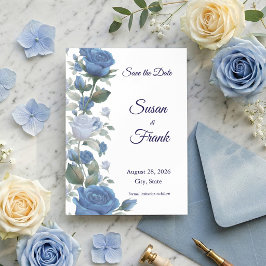 Elegant French Blue Rose Watercolor Wedding セーブザデート
