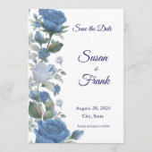 Elegant French Blue Rose Watercolor Wedding セーブザデート (正面)