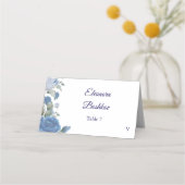 Elegant French Blue Rose Watercolor Wedding プレイスカード (正面)
