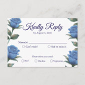 Elegant French Blue Rose Watercolor Wedding 出欠カード (正面)