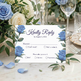 Elegant French Blue Rose Watercolor Wedding 出欠カード