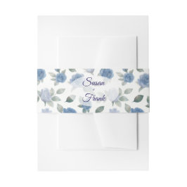 Elegant French Blue Rose Watercolor Wedding 招待状ベリーバンド