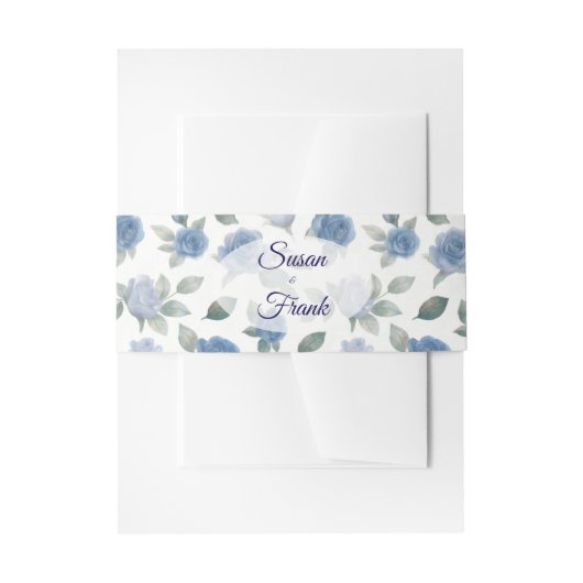 Elegant French Blue Rose Watercolor Wedding 招待状ベリーバンド (正面例)