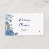 Elegant French Blue Rose Watercolor Wedding Flat プレイスカード (正面)