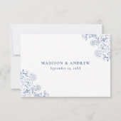 Elegant French Blue Victorian Floral Wedding 出欠カード (裏面)