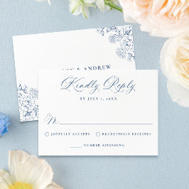 Elegant French Blue Victorian Floral Wedding 出欠カード