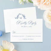 Elegant French Blue Victorian Floral Wedding 出欠カード