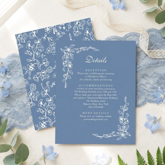 Elegant French Blue Vintage Floral Wedding エンクロージャーカード