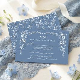 Elegant French Blue Vintage Floral Wedding 出欠カード