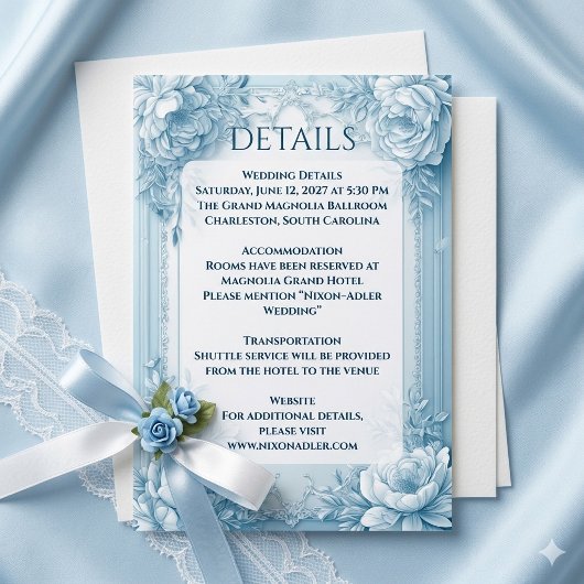 Elegant French Blue White Floral Shabby Chic Decor エンクロージャーカード