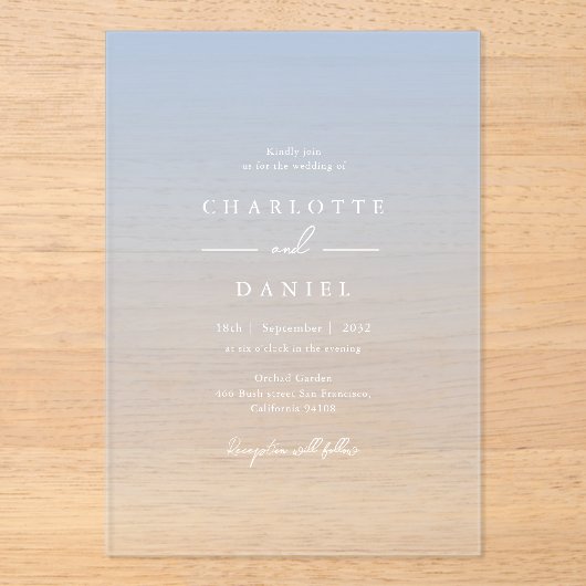 Elegant French BlueGradient Acrylic Wedding アクリル招待状 (正面)