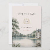 Elegant French Château Monogram Wedding  セーブザデート (正面)