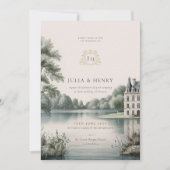 Elegant French Château Monogram Wedding Invitation 招待状 (正面)