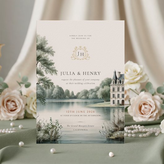Elegant French Château Monogram Wedding Invitation 招待状
