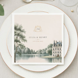 Elegant French Château Monogram Wedding Napkin スタンダードカクテルナプキン