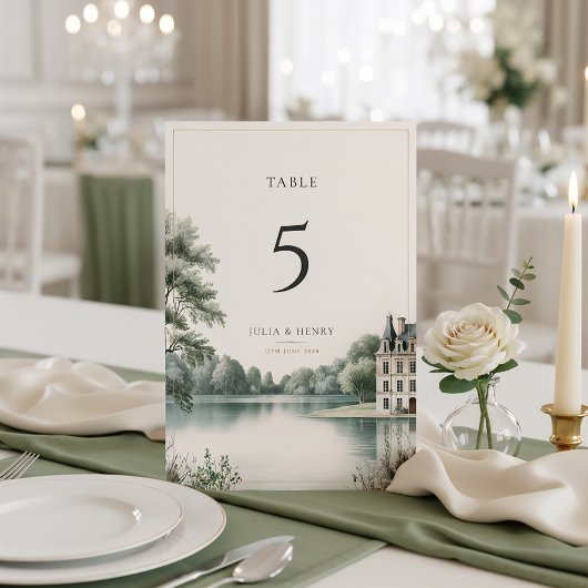 Elegant French Château Monogram Wedding Table Card テーブルナンバー