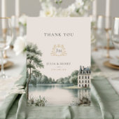 Elegant French Château Monogram Wedding Thank You サンキューカード