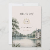 Elegant French Château Monogram Wedding Thank You サンキューカード (正面)
