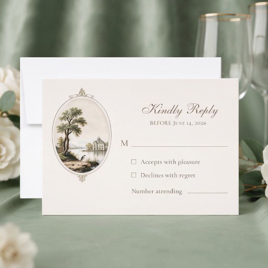 Elegant French Chateau Wedding Response Card 出欠カード