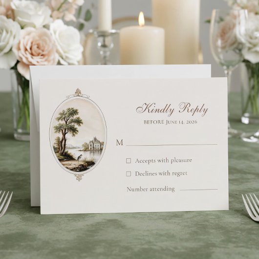 Elegant French Chateau Wedding Response Card 出欠カード