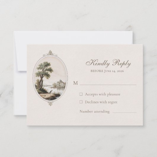 Elegant French Chateau Wedding Response Card 出欠カード (正面)