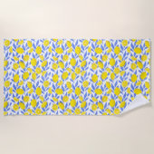 Elegant French Country Lemon Blue Botanical ビーチタオル (正面)
