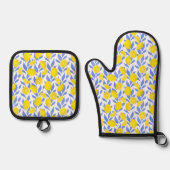 Elegant French Country Lemon Blue Botanical 鍋つかみ&鍋敷きセット (正面)