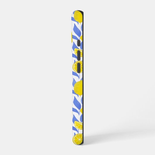 Elegant French Country Lemon Blue Botanical iPhoneケース (左側面)