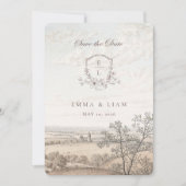 Elegant French Country Toile Monogram Wedding セーブザデート (正面)
