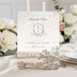 Elegant French Country Toile Monogram Wedding セーブザデート