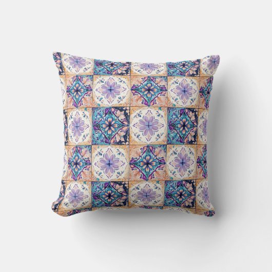 Elegant French Floral Tile Pattern – Watercolor-In クッション (正面)