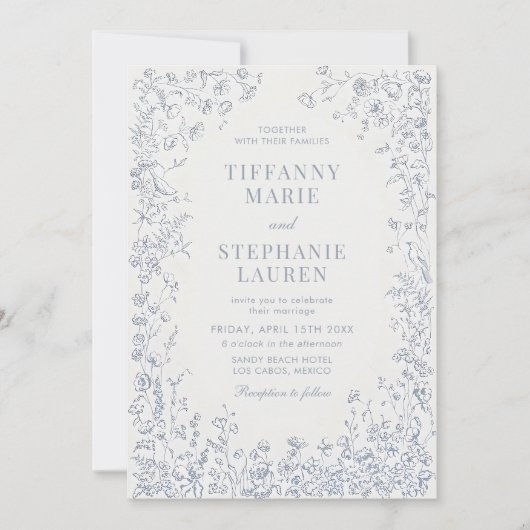 Elegant French Floral Wedding Invitation 招待状 (正面)