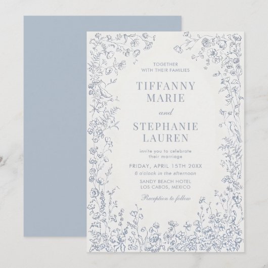 Elegant French Floral Wedding Invitation 招待状 (正面/裏面)