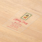 Elegant French Horn Christmas Cherry Red アクリル招待状 (レイダウン)