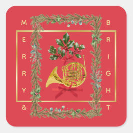Elegant French Horn Christmas Cherry Red スクエアシール