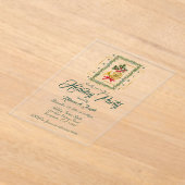 Elegant French Horn Christmas Dark Green アクリル招待状 (レイダウン)