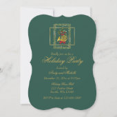 Elegant French Horn Christmas Dark Green Flat Card (正面)