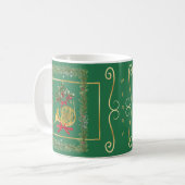Elegant French Horn Christmas Green コーヒーマグカップ (正面左)