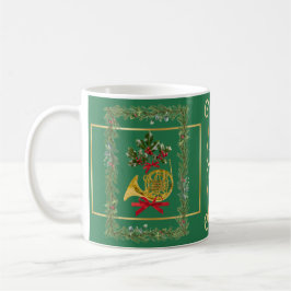 Elegant French Horn Christmas Green コーヒーマグカップ