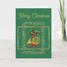 Elegant French Horn Christmas Green シーズンカード
