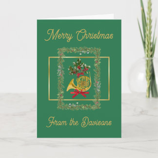Elegant French Horn Christmas Green シーズンカード