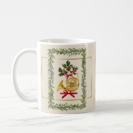 Elegant French Horn Christmas Irish Cream コーヒーマグカップ (左)