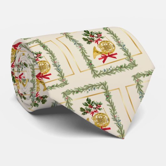 Elegant French Horn Christmas Irish Cream ネクタイ (ロール)