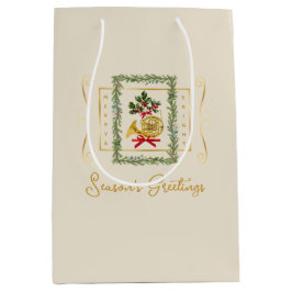 Elegant French Horn Christmas Irish Cream Gift Bag ミディアムペーパーバッグ