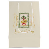Elegant French Horn Christmas Irish Cream Gift Bag ミディアムペーパーバッグ (裏面)