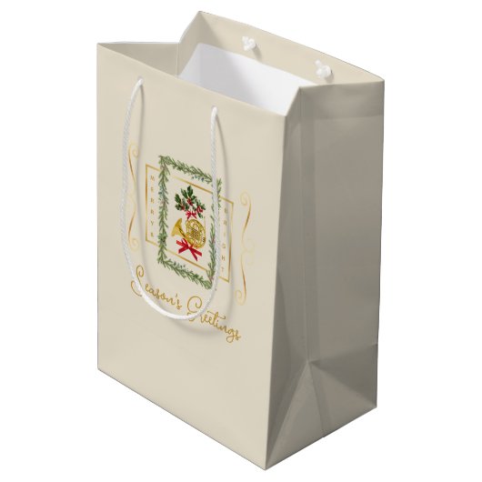 Elegant French Horn Christmas Irish Cream Gift Bag ミディアムペーパーバッグ (裏面アングル)