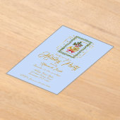 Elegant French Horn Christmas Light Blue アクリル招待状 (レイダウン)